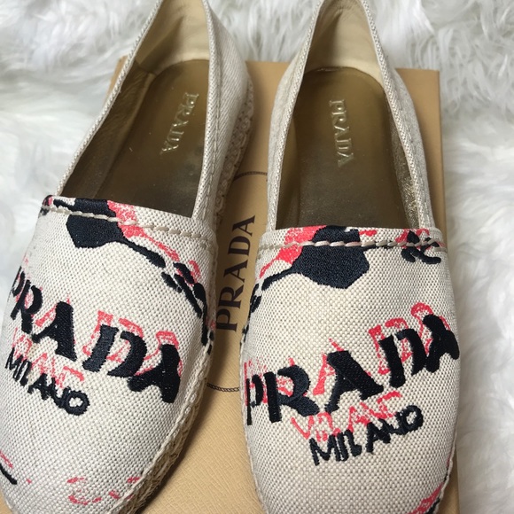 Prada Embroidered Logo Canvas Espadrille Flats - Picture 8 of 12